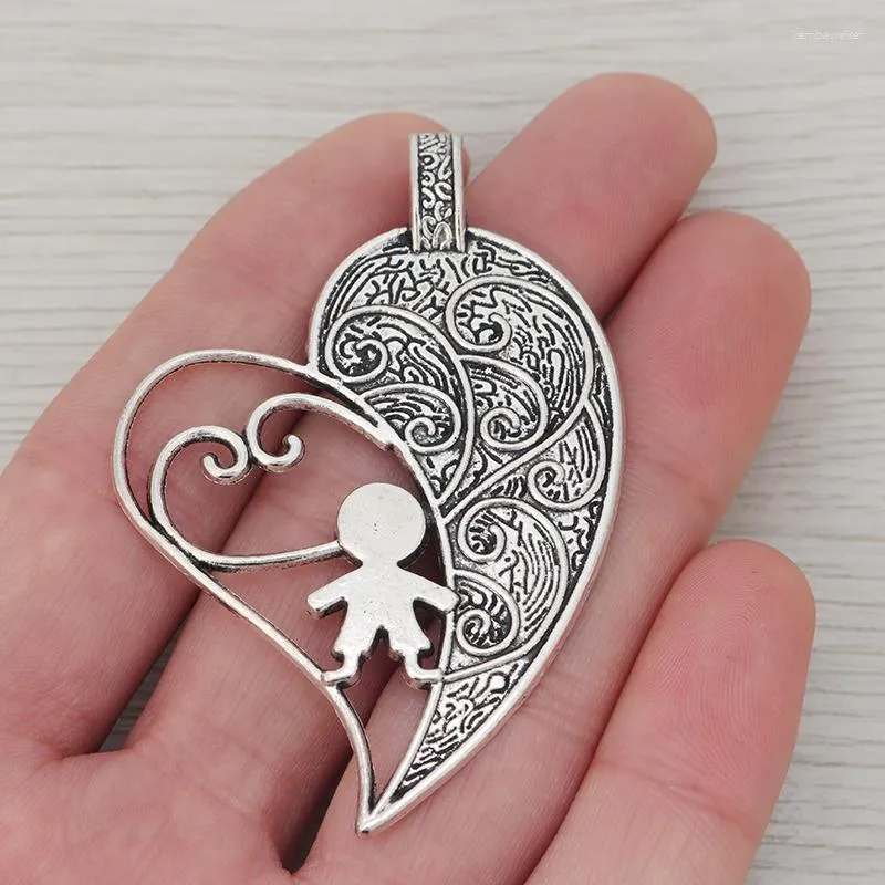 5 Tibetan Silver Heart Charms With Boy Silver Heart Pendant For DIY Necklace  Jewelry Making Large Size 65x44mm From Kembawalker, $7.88